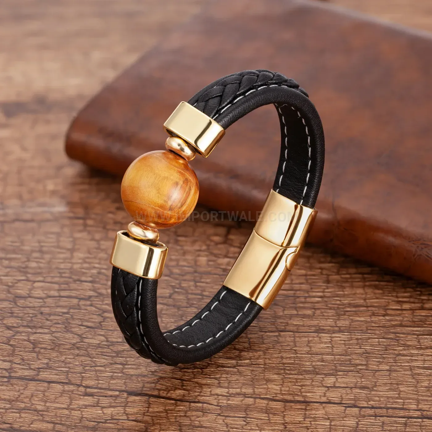 Classic Braided Leather Stone Bracelet with Stainless Steel Clasp