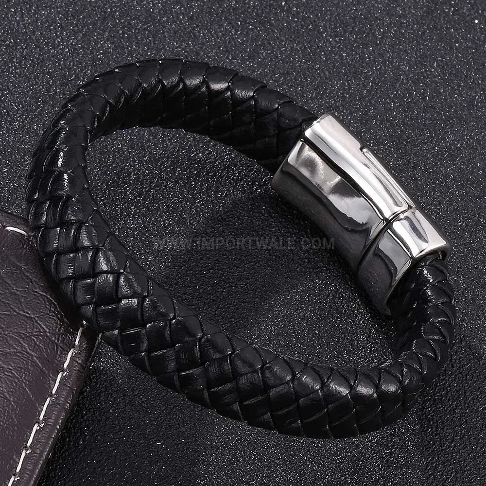 Modern Nautical Anchor Stainless Steel Leather Magnetic Bangle