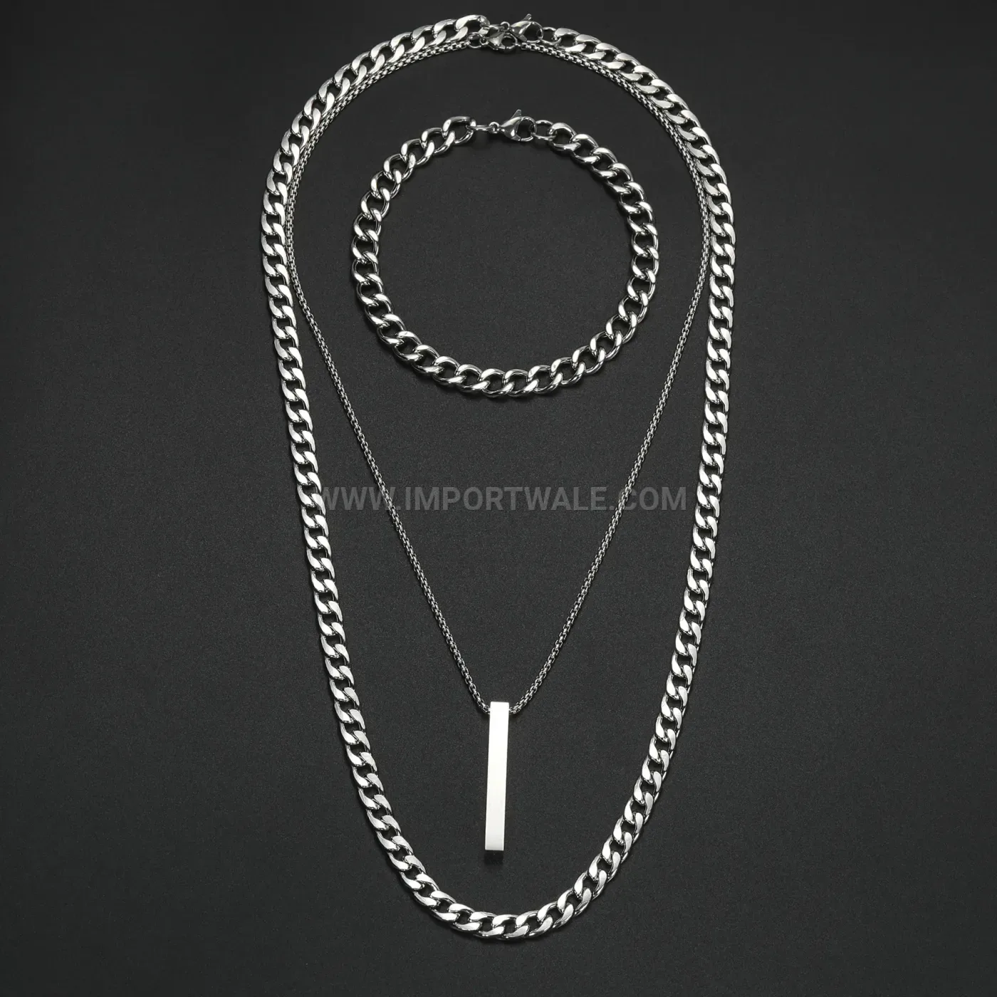 Stainless Steel Hip Hop Pendant Necklace Three Piece Set