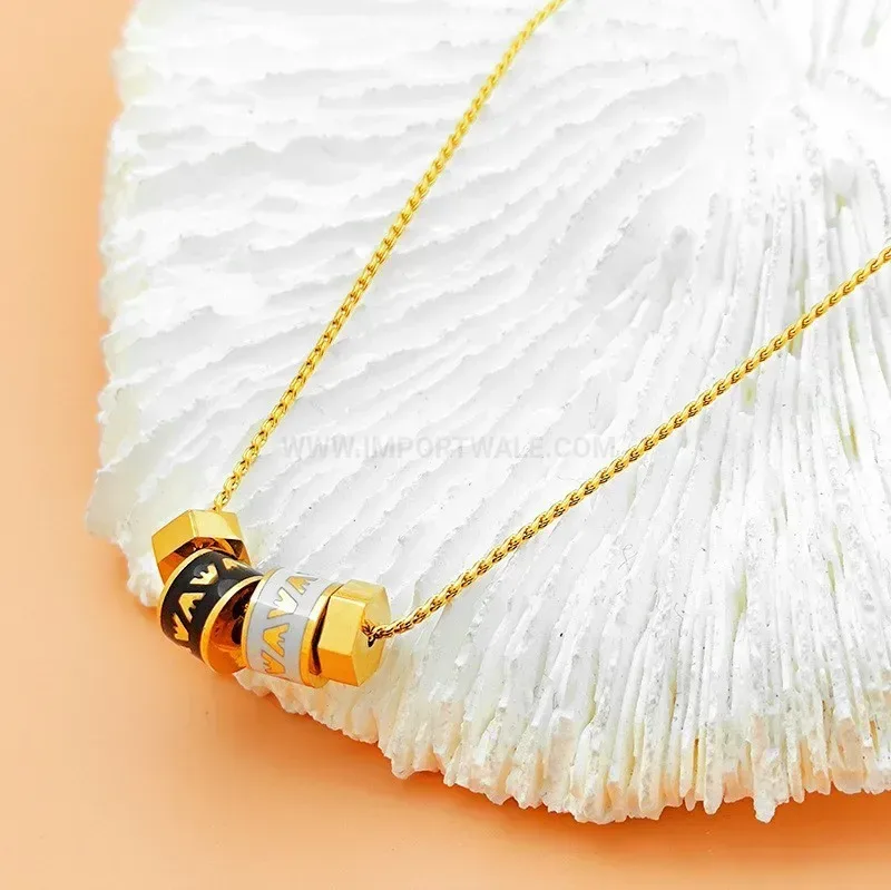 Bold Titanium Steel Gold Plated Cylinder Charm Pendant Necklace