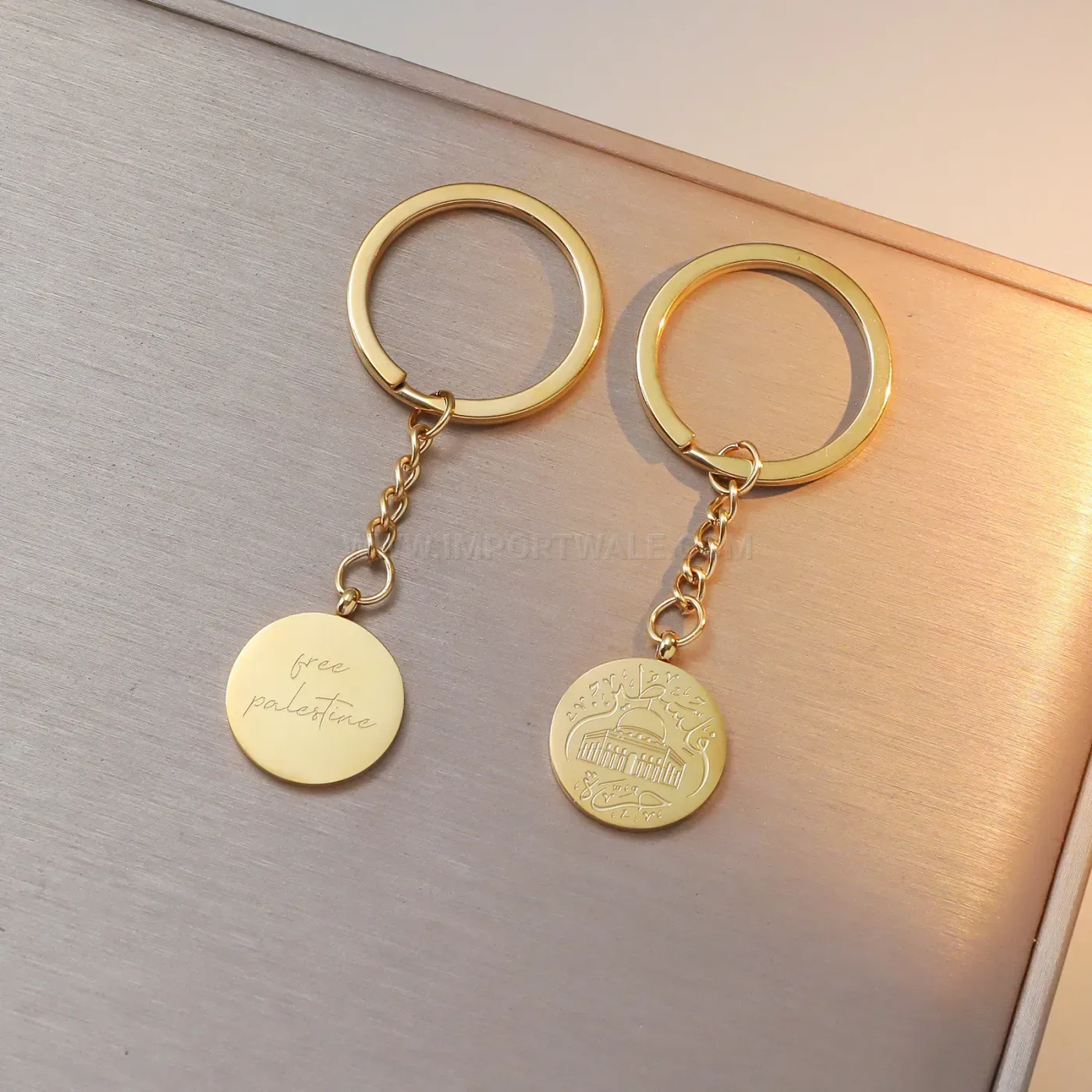 Gold Plated Stainless Steel Double Sided Motif Keychain
