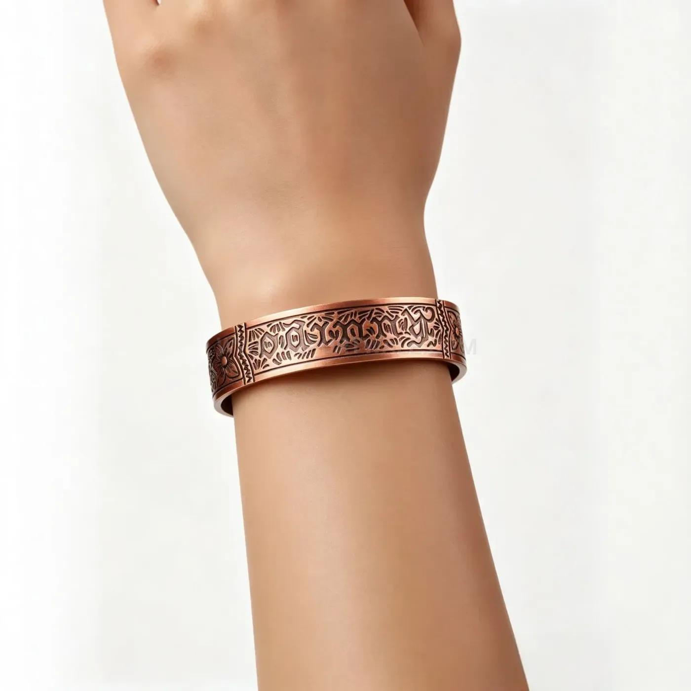 Wide Engraved Red Copper Bio Magnetic Cuff Bracelet