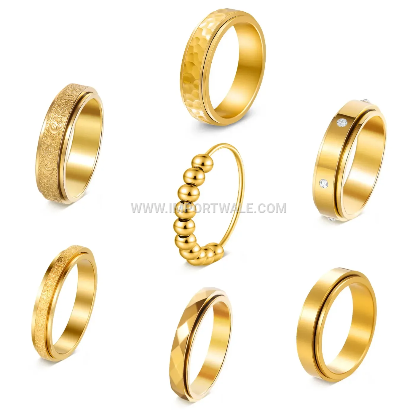 Frosted Zirconia Spinning Stainless Steel Ring Set