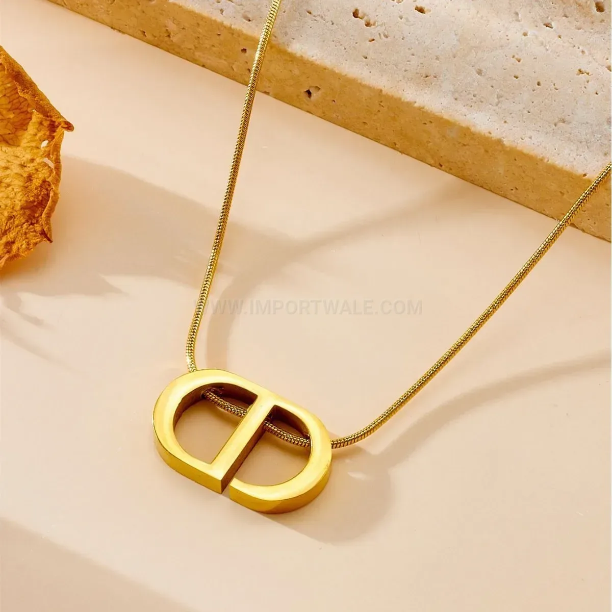Chic Gold Plated CD Letter Snake Bone Titanium Steel Necklace