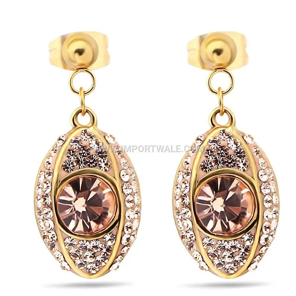 Rhinestone Oval Cat Eye Stainless Steel Stud Earrings