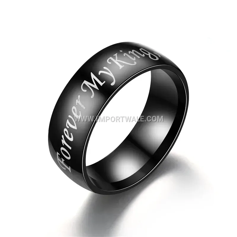 Black Stainless Steel Engraved Crown Couple Band Ring