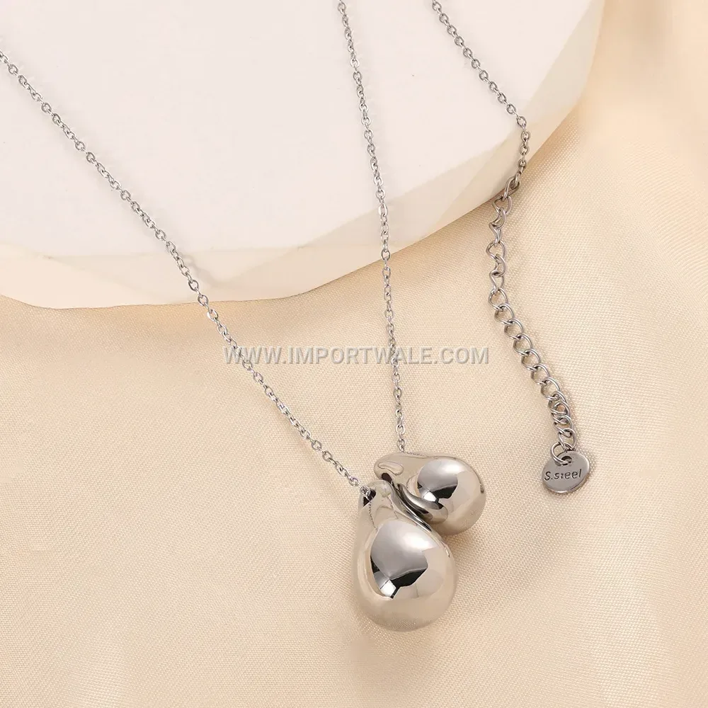 Minimalist Stainless Steel Double Waterdrop Pendant Necklace