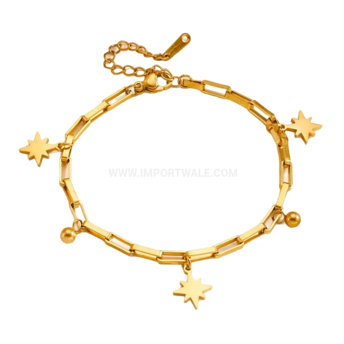 Stainless Steel Eight Point Star Pendant Square Chain Bracelet