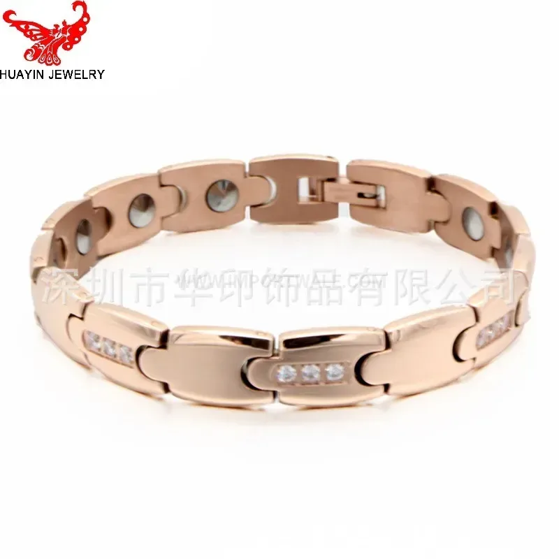 Classic Rhinestone Germanium Bio Magnetic Stainless Steel Bracelet