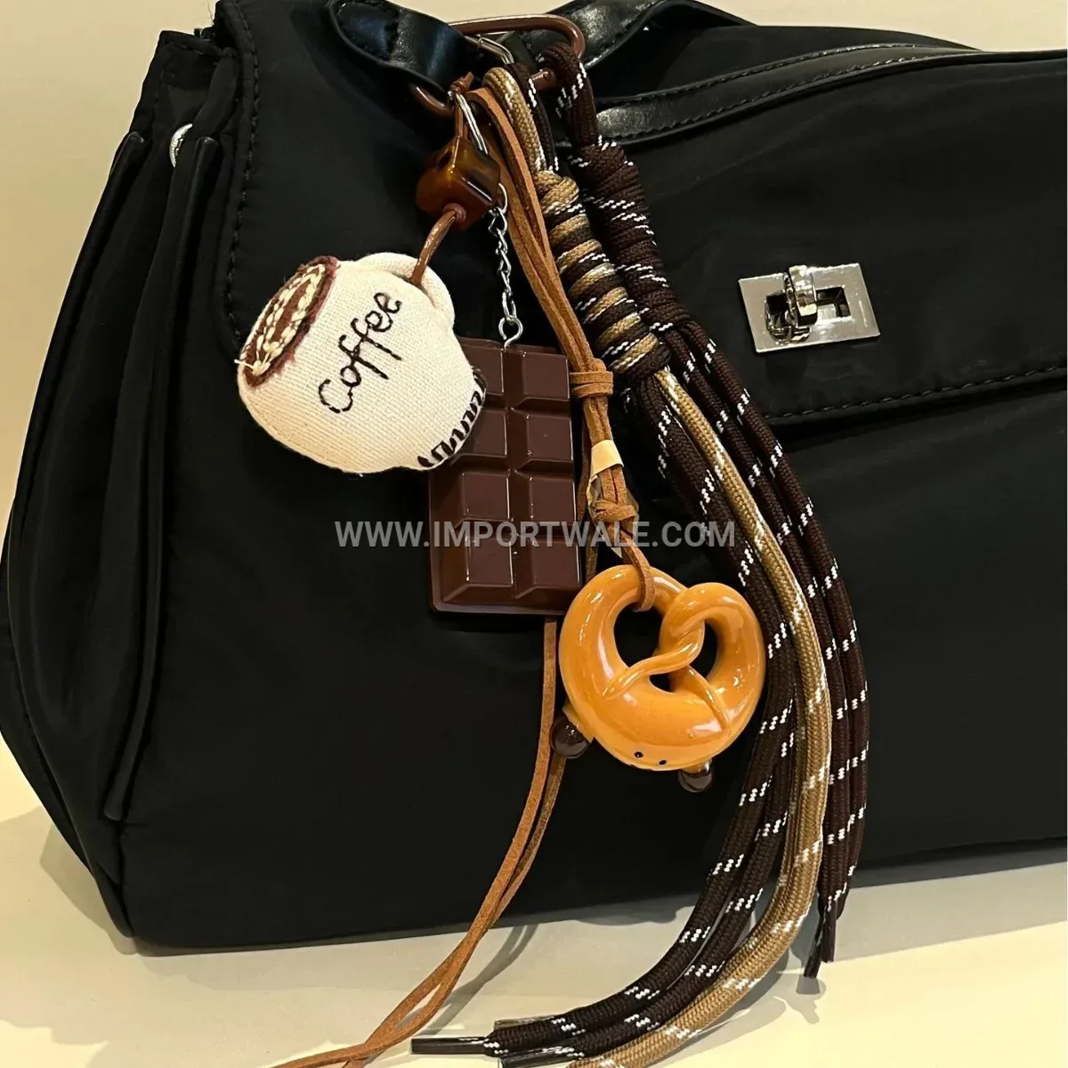 Woven Rope Pretzel Bread Bag Charm Keychain