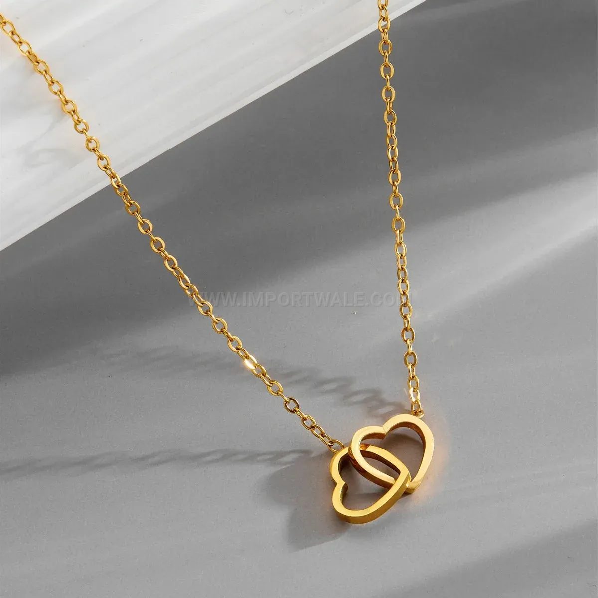 Double Ring Heart Pendant Titanium Steel Clavicle Chain