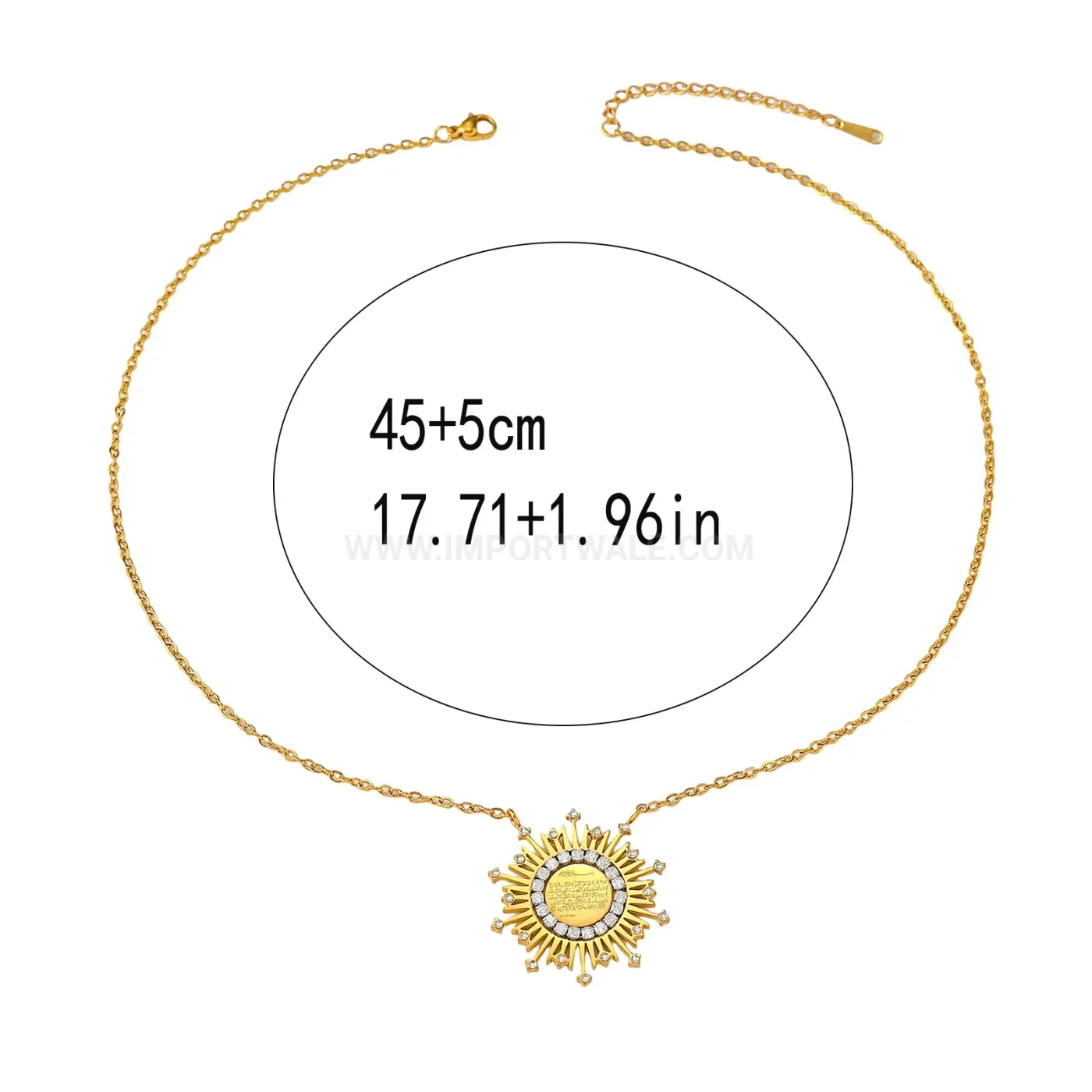 Zircon Stainless Steel Sunburst Ayatul Kursi Calligraphy Pendant Necklace