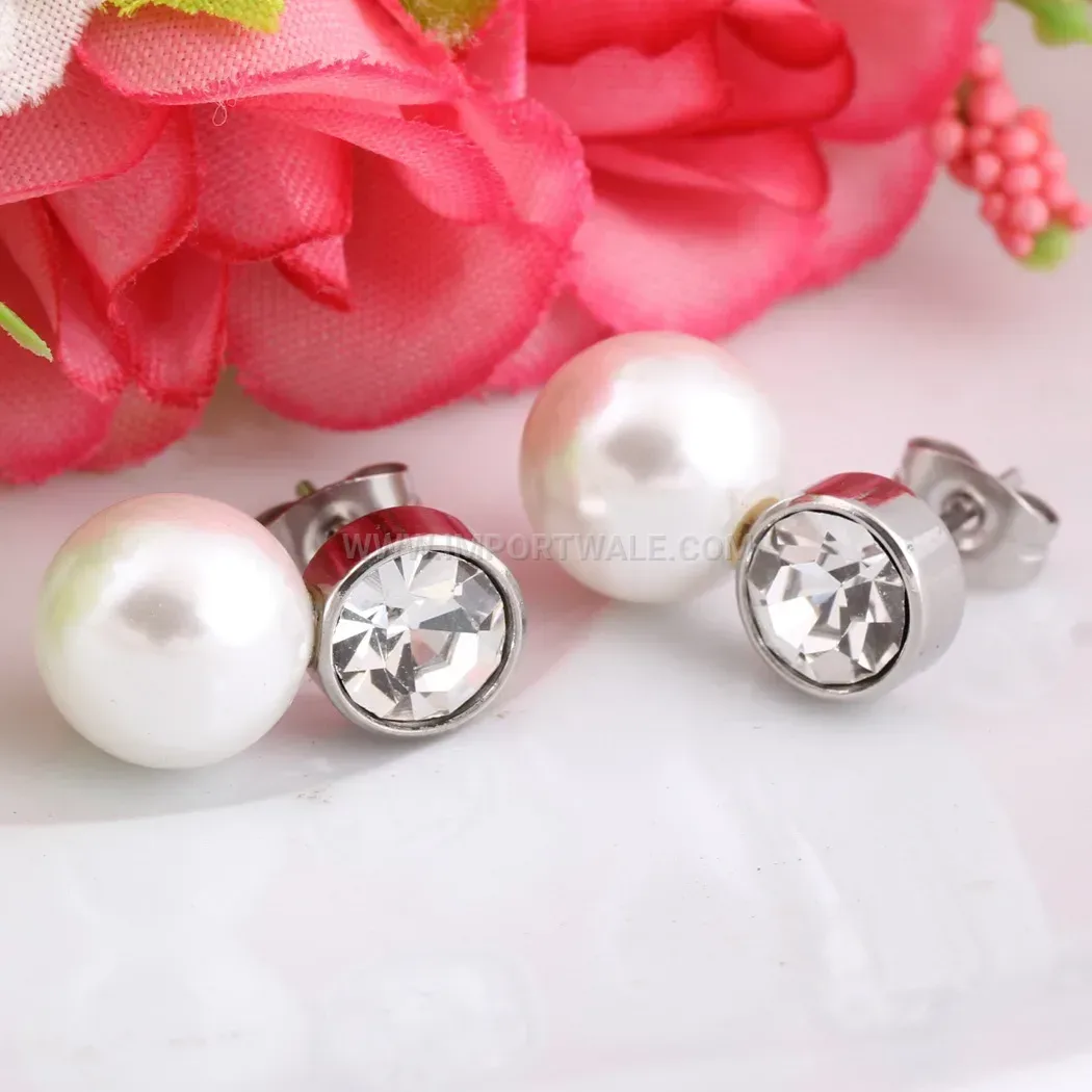 Rhinestone Pearl Accent Stainless Steel Stud Earrings