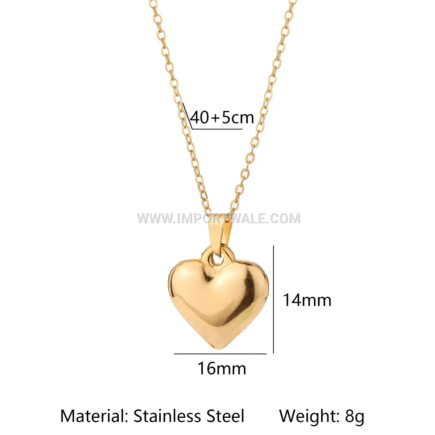 Heart Pendant Natural Stone Stainless Steel Link Chain Necklace