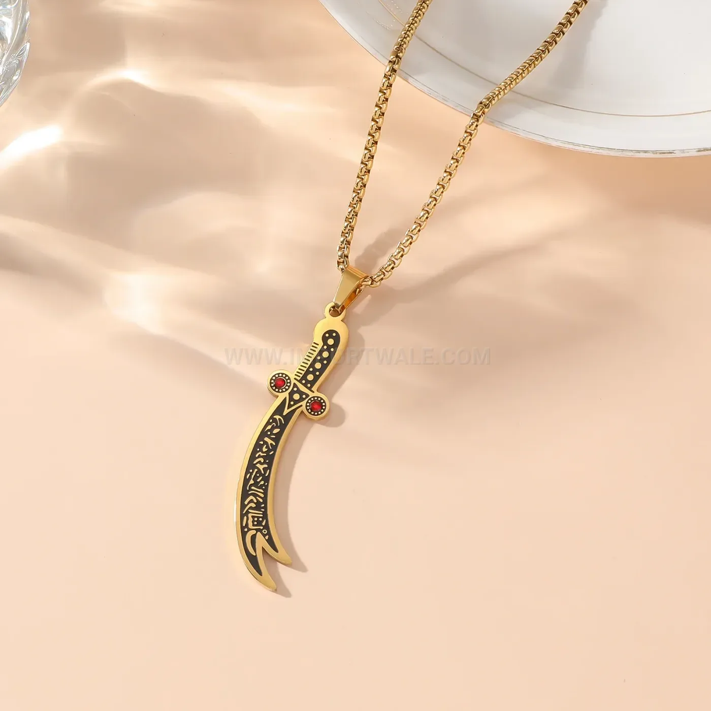 Stylish Stainless Steel Zulfiqar Sword Calligraphy Pendant Necklace