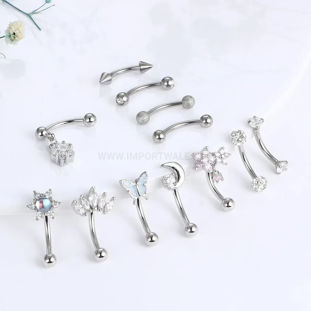 Premium Stainless Steel Rhinestone Charm Navel Piercing Ring