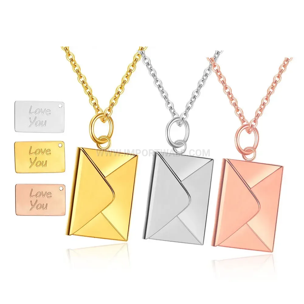 Engravable Stainless Steel Envelope Pendant Clavicle Chain Necklace