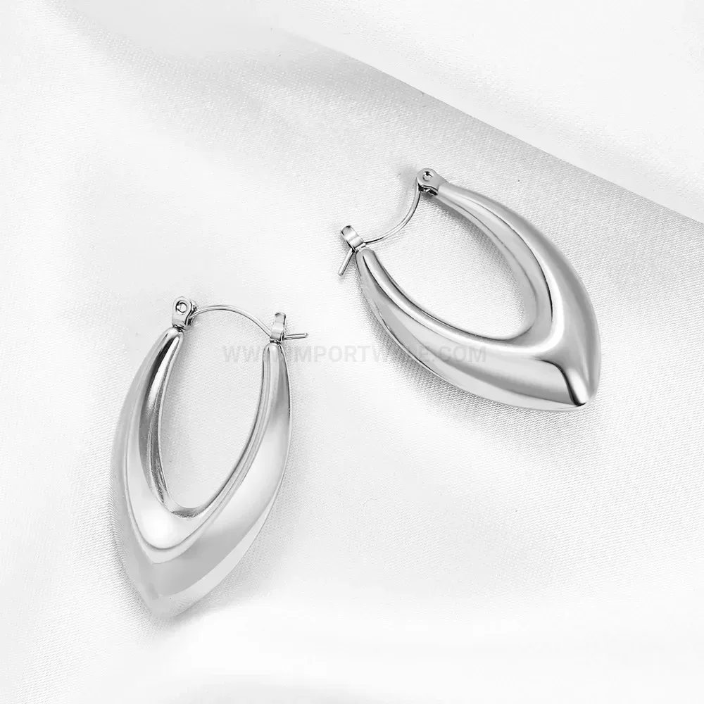 Premium Polished V Shape Hollow Stainless Steel Hoop Earrings