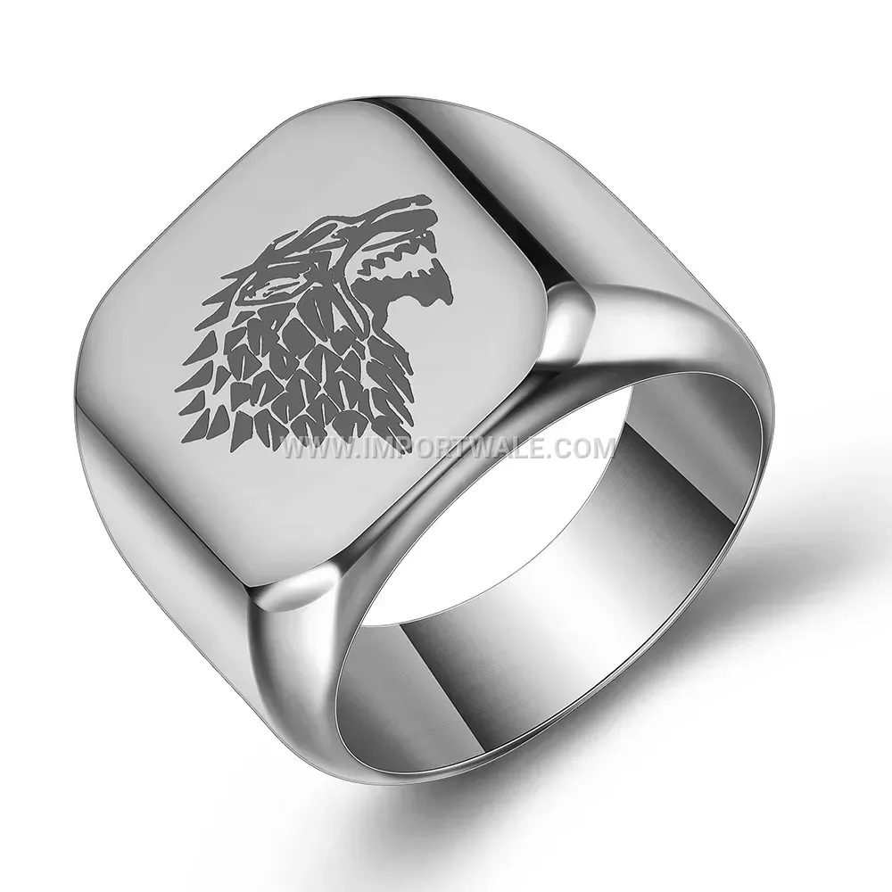 Vintage Engraved Wolf Head Stainless Steel Ring