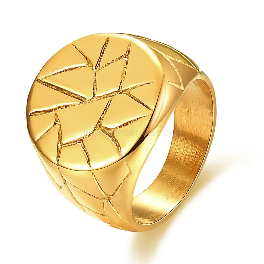 Trendy Textured Geometric Wide Band Stainless Steel Ring