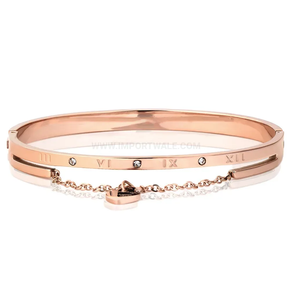 Modern Roman Numerals Heart Rhinestone Stainless Steel Bangle Bracelet