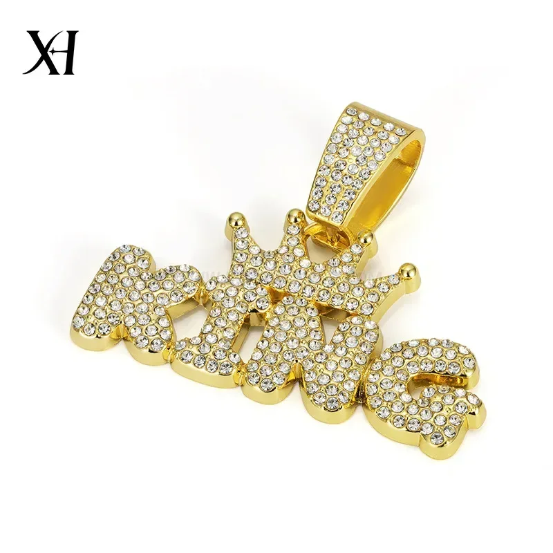 Iced Out Alloy King Crown Hip Hop Pendant with Large Bail