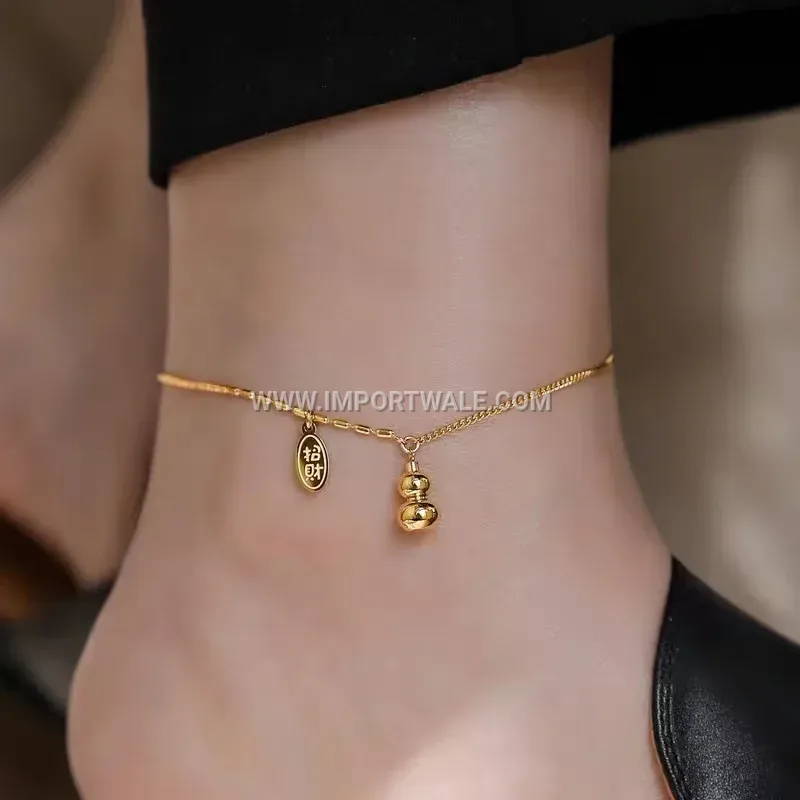 Minimalist Gold Gourd Charm Stainless Steel Anklet