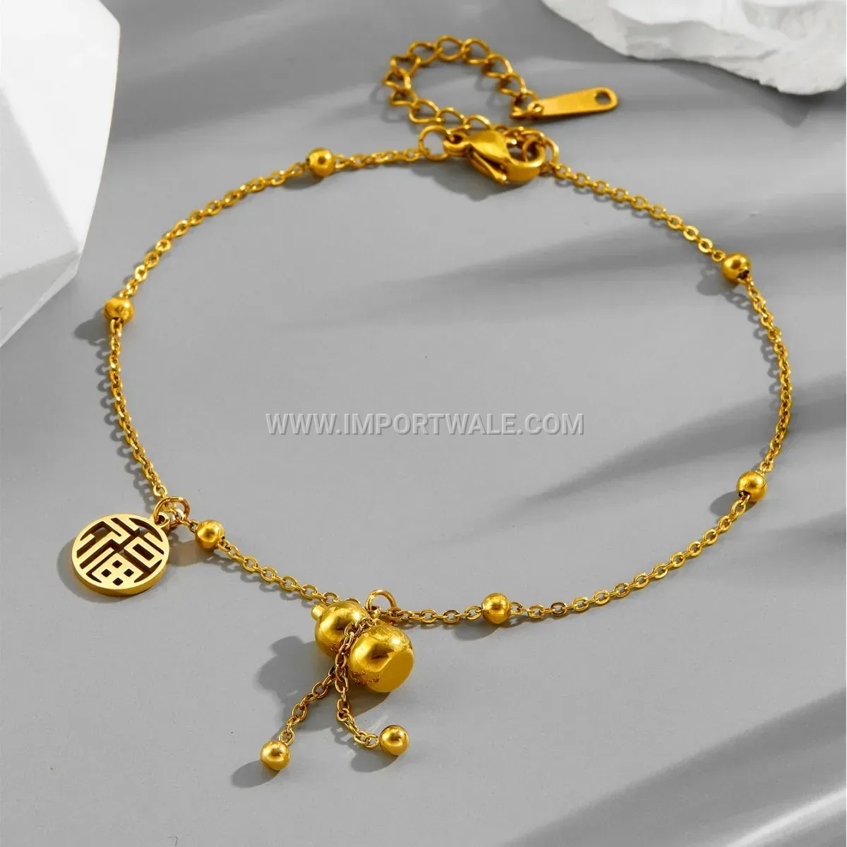 Gold Titanium Steel Gourd Motif Anti Tarnish Anklet