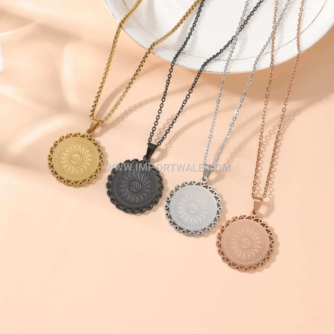 Calligraphy Sun Medallion Stainless Steel Pendant Necklace