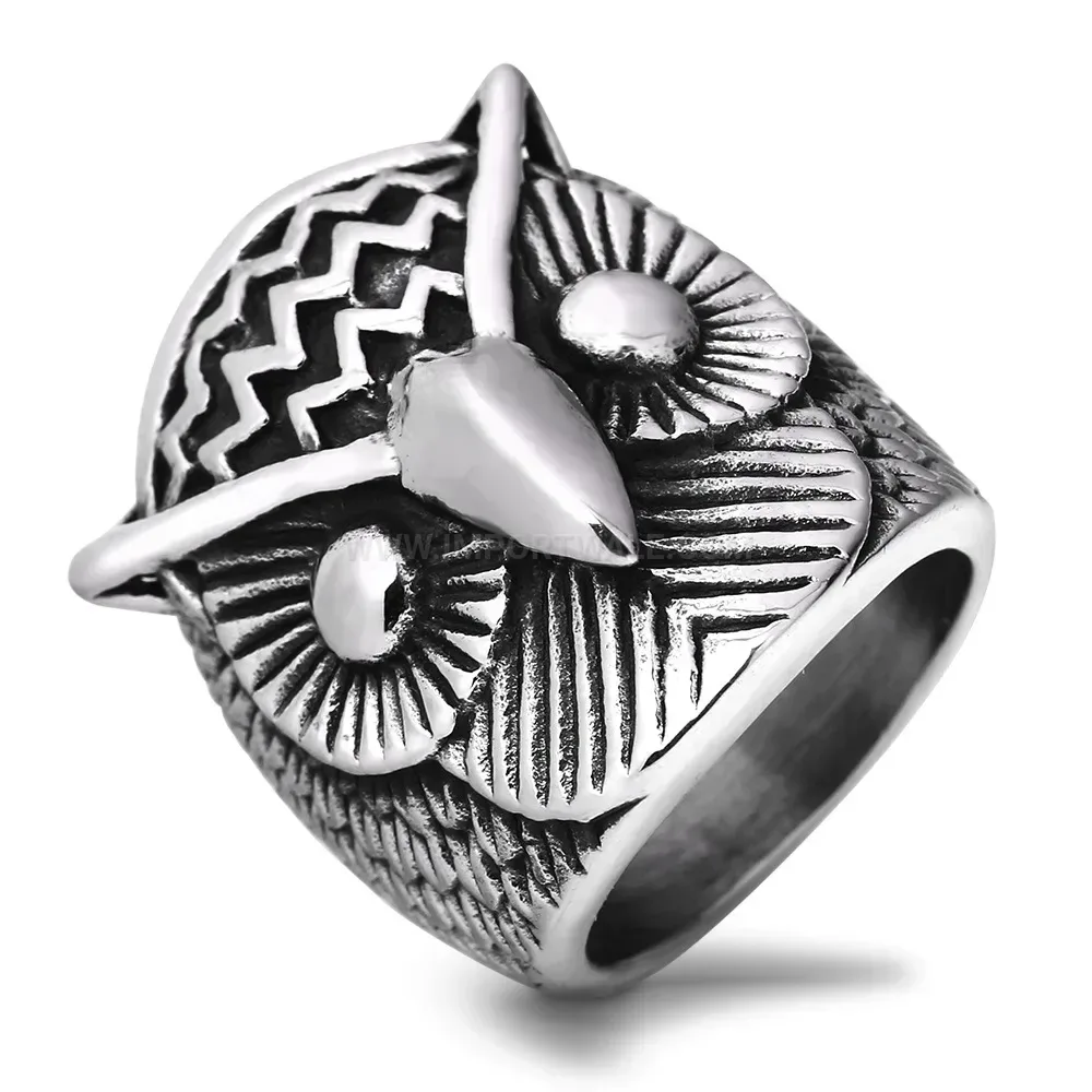 Premium Vintage Aged Stainless Steel Owl Signet Ring