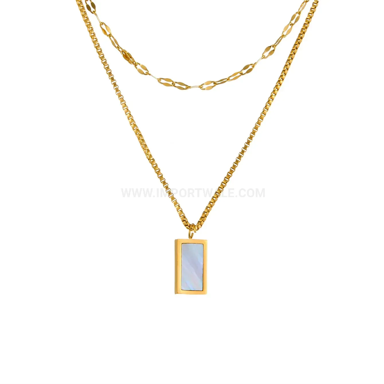Designer Double Layer Geometric White Shell Titanium Steel Necklace