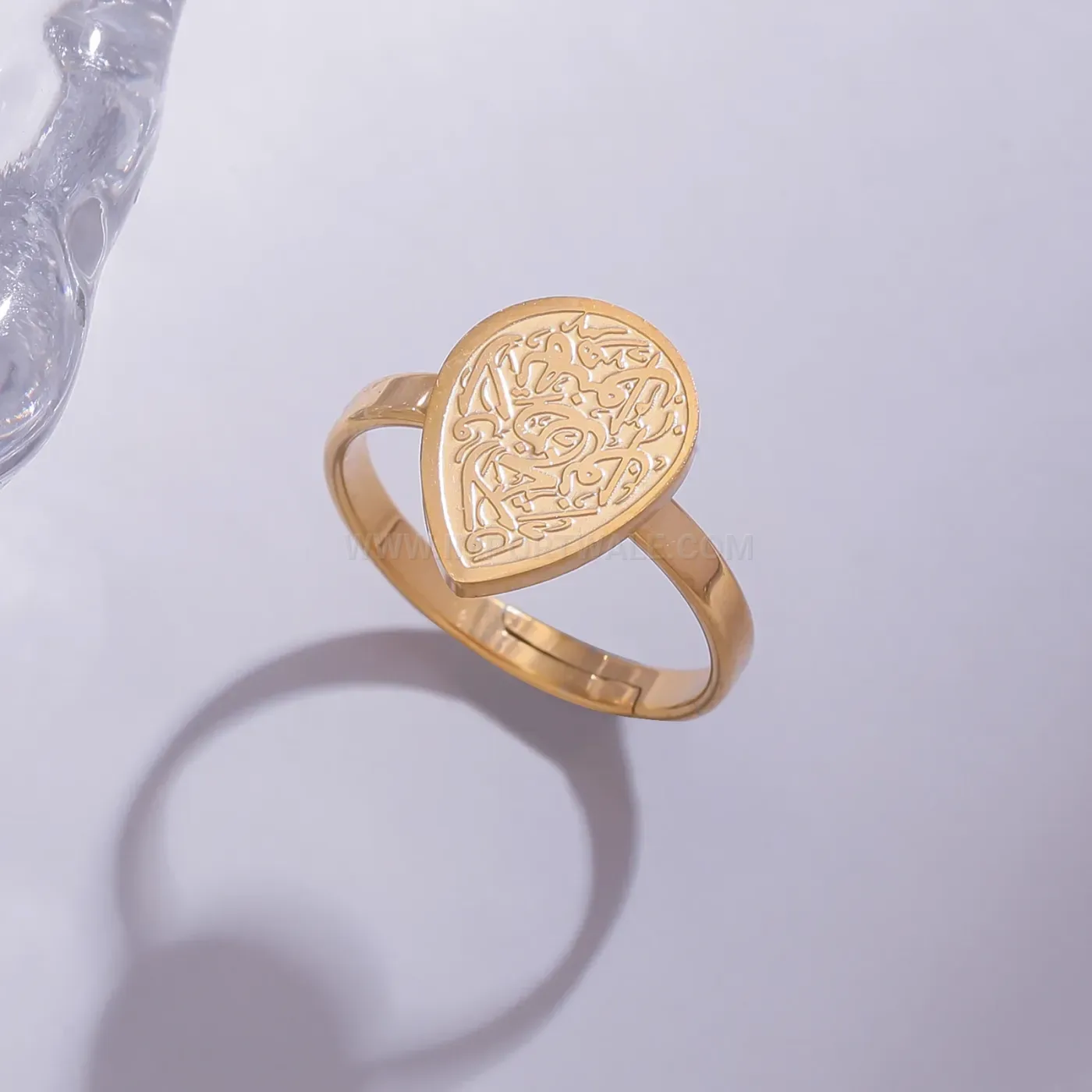 Waterdrop Arabic Calligraphy Stainless Steel Open Ring