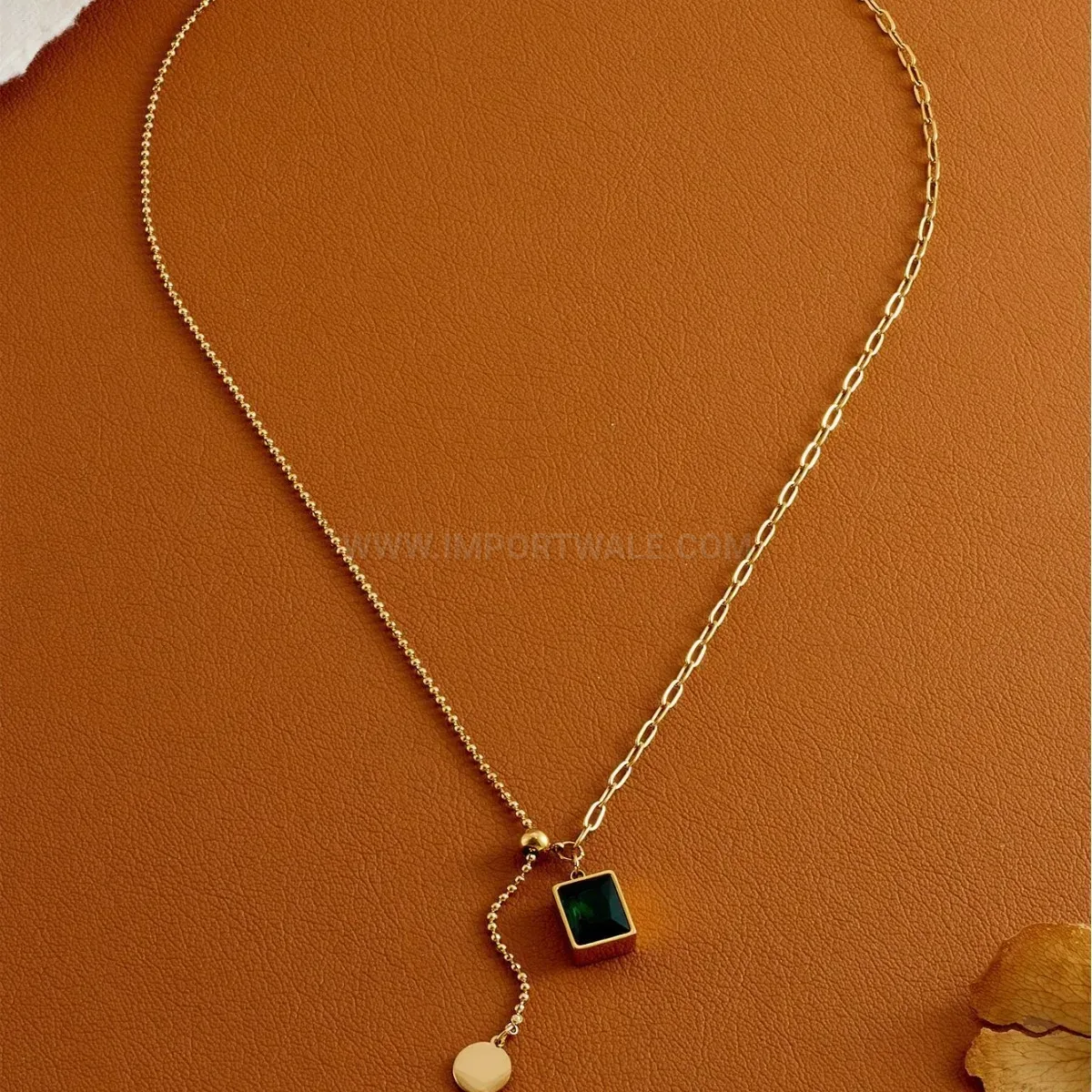Chic Adjustable Gold Titanium Steel Green Stone Pendant Necklace