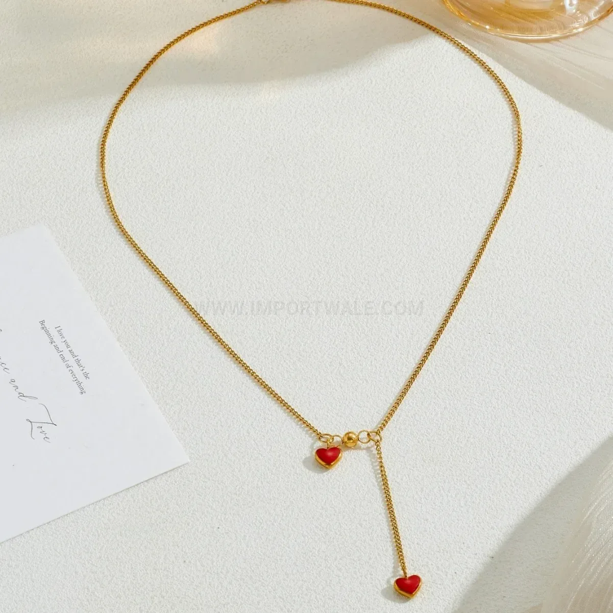 Fashion Gold Plated Stainless Steel Red Heart Zircon Collar Necklace