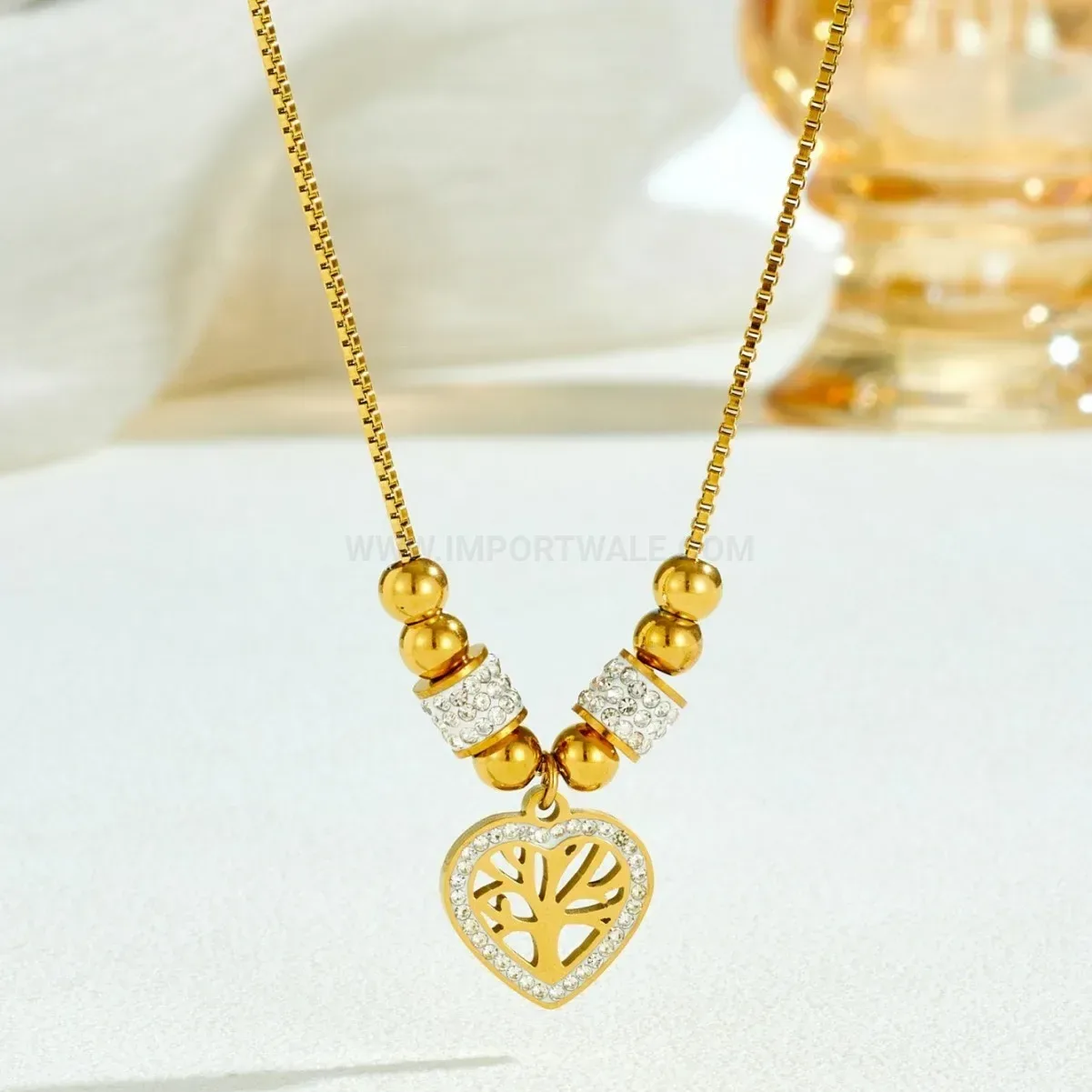 Elegant Layered Stainless Steel Tree of Life Heart Pendant Clavicle Necklace