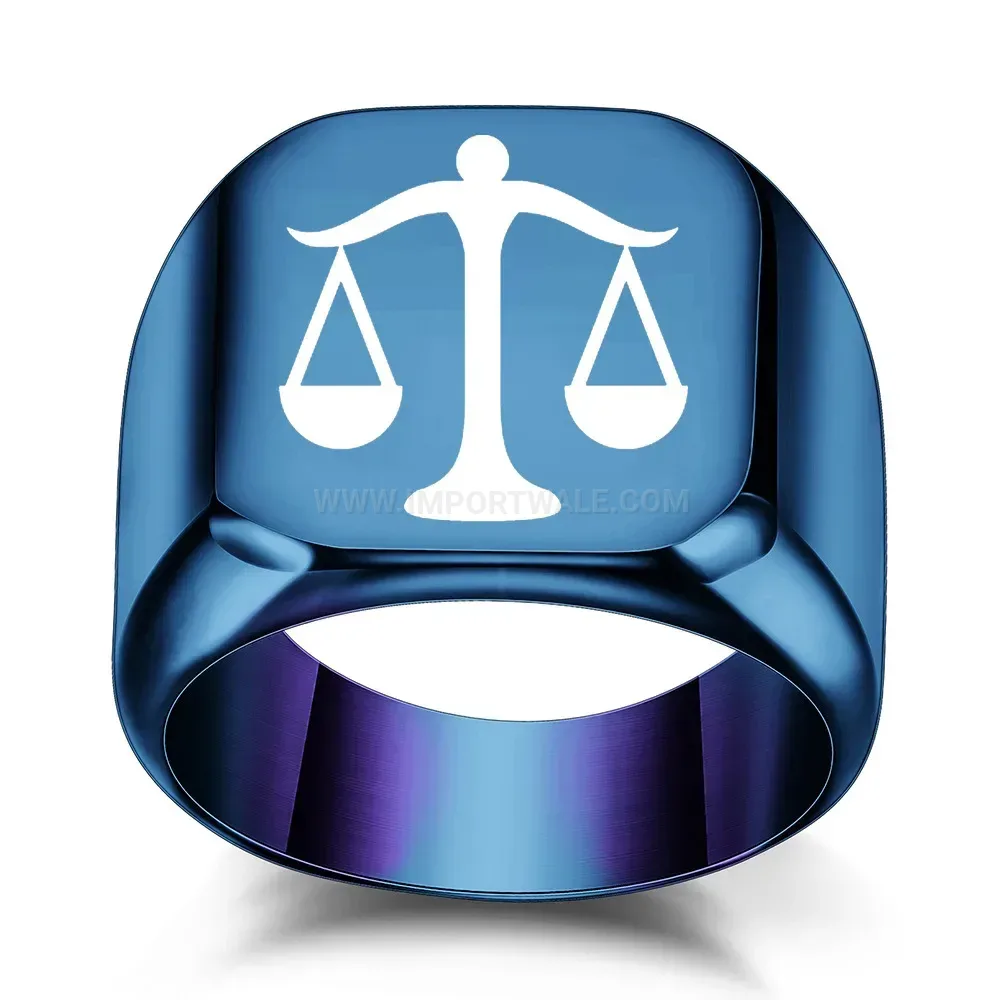 Fashion Engraved Scales of Justice Square Stainless Steel Ring