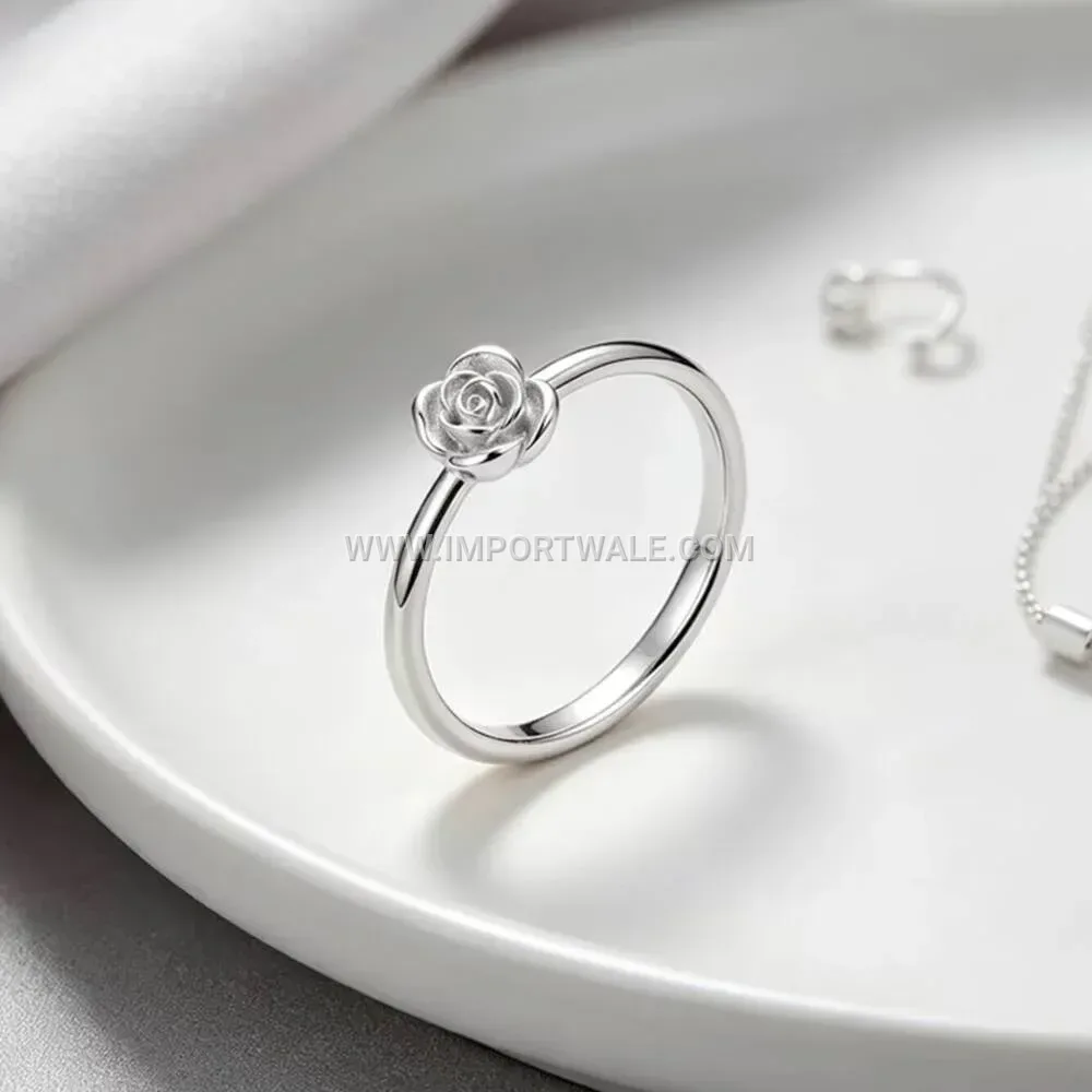 Rose Floral Stainless Steel Minimalist Band Ring