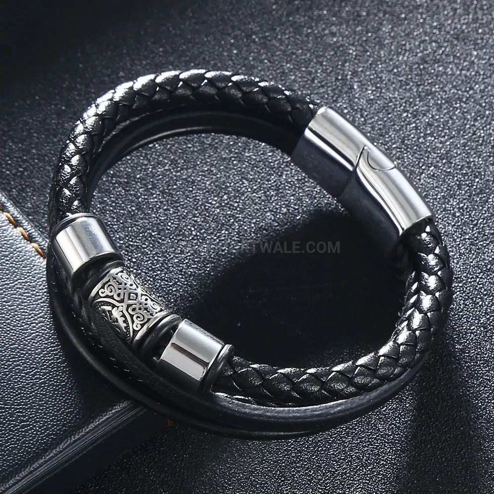 Multi Layer Hand Braided Leather Bracelet with Stainless Steel Magnetic Clasp