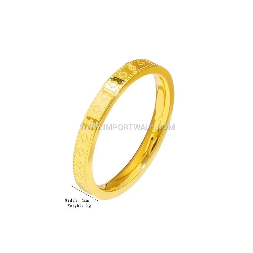 Floral Engraved 18K Gold Plated Stainless Steel Ring