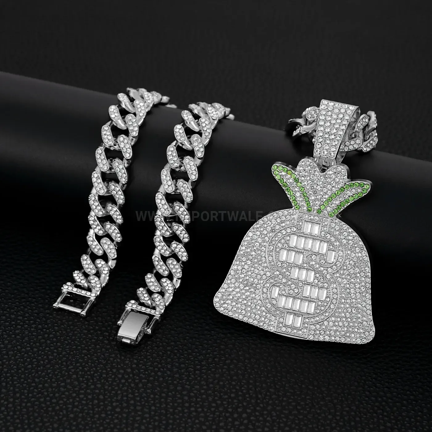 Chic Rhinestone Money Bag Pendant Two Tone Cuban Chain Necklace