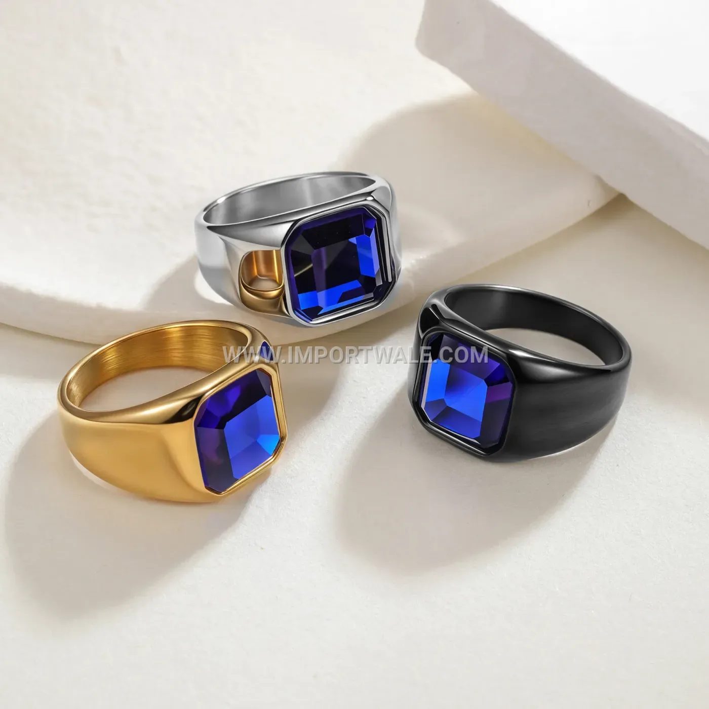 Men Stainless Steel Gemstone Inset Cast Signet Ring