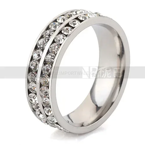 Double Row Crystal Embellished Stainless Steel Ring