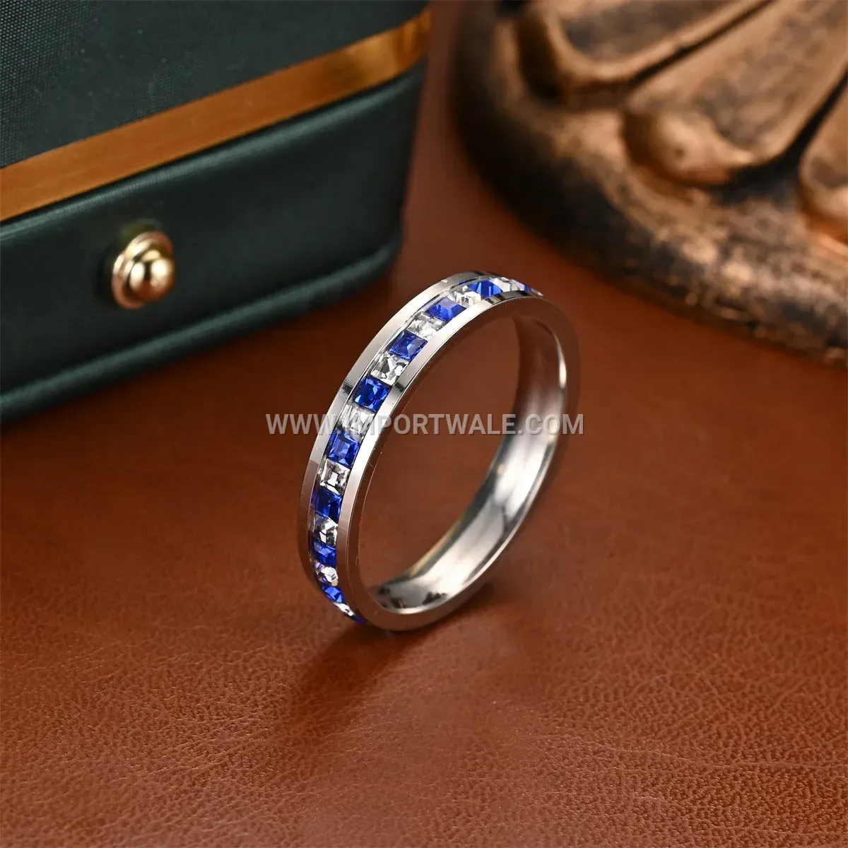 Blue and White Cubic Zirconia Stainless Steel Ring