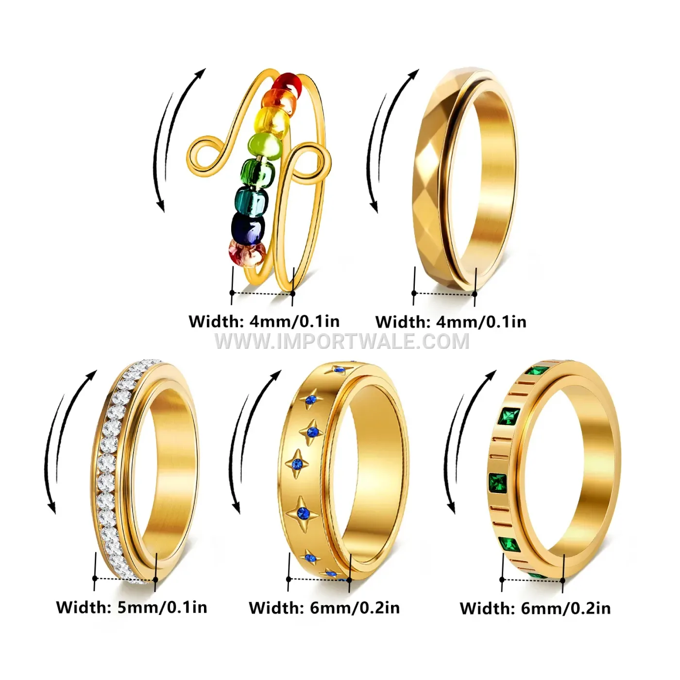 Rhinestone Accent Stainless Steel Interactive Spinner Ring