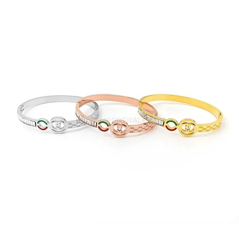 Designer Geometric Rhinestone Titanium Steel Bangle Bracelet