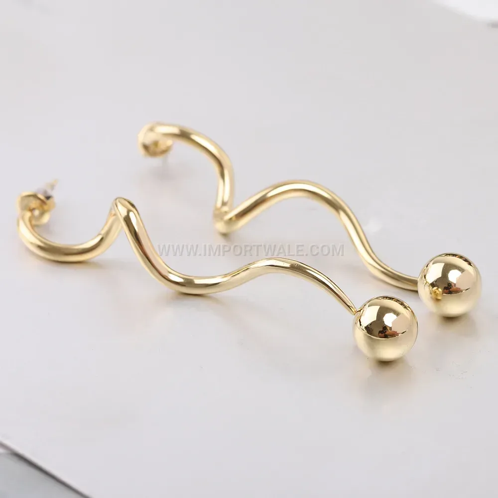 Minimalist Spiral Bar and Round Bead Stainless Steel Stud Earrings