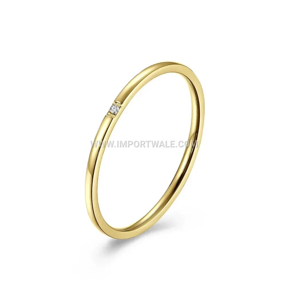 Round Cubic Zirconia 18K Gold Plated Stainless Steel Band