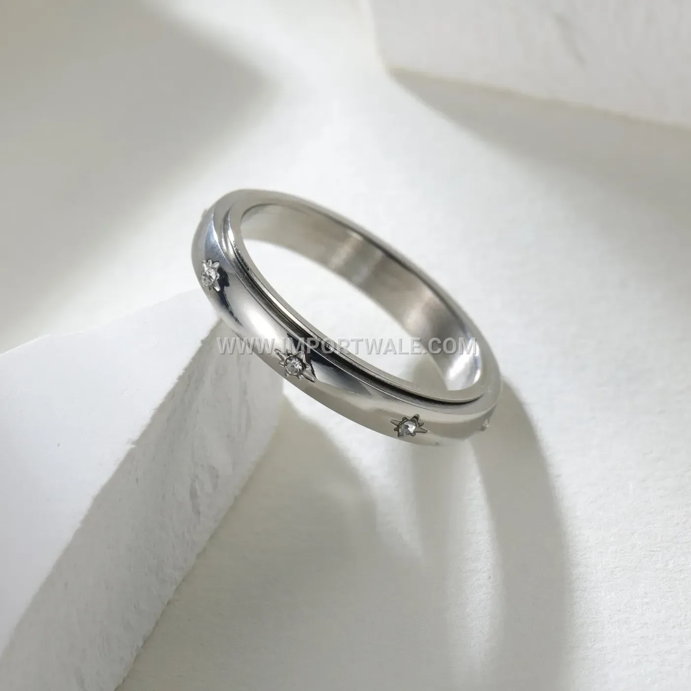 Rotating Zircon Stainless Steel Minimalist Band Ring