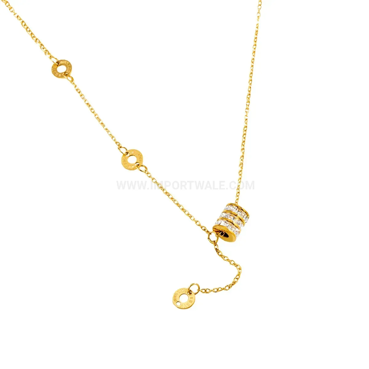 Trendy 18K Gold Plated Coin and Tassel Stainless Steel Crystal Pendant Necklace