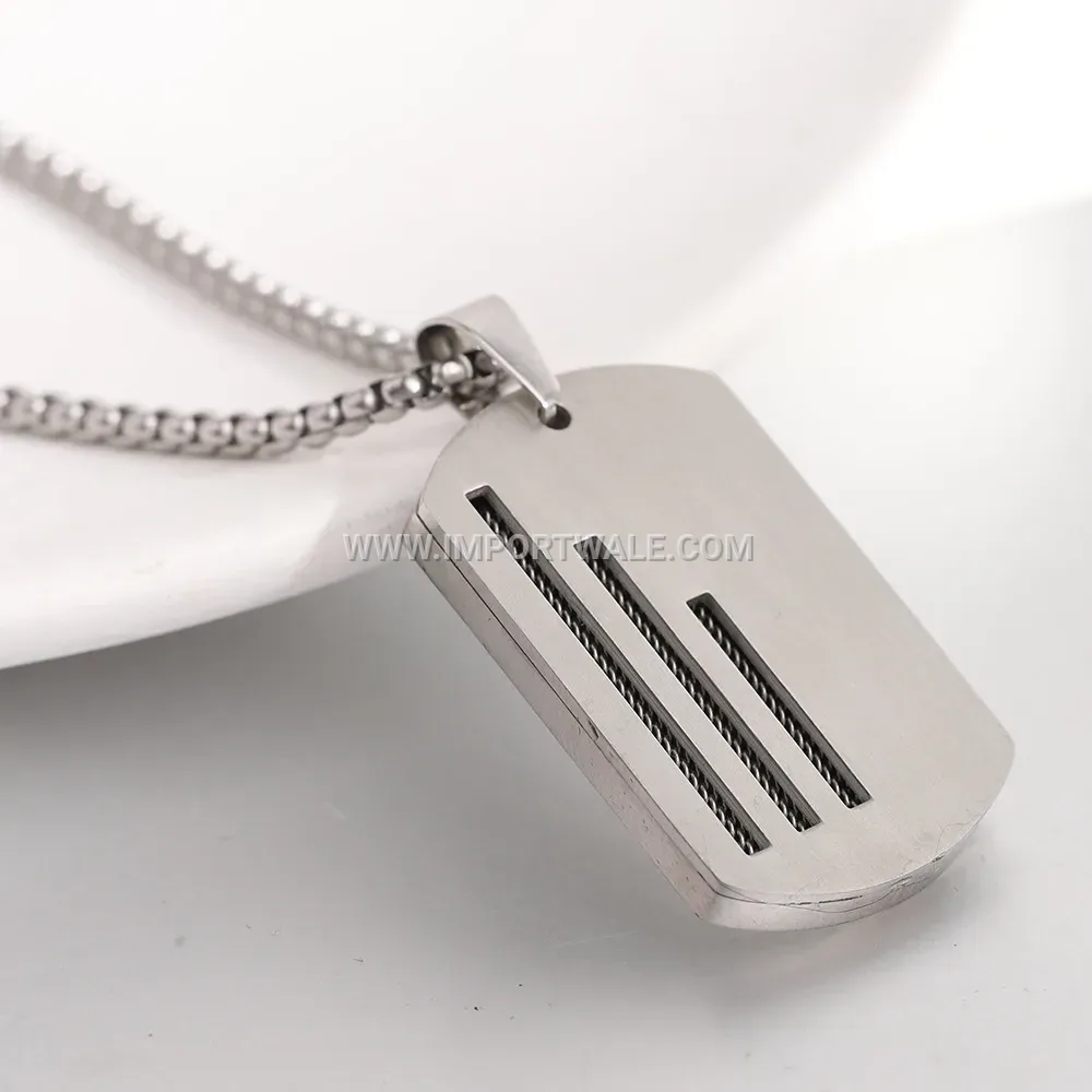 Geometric Stainless Steel Triple Military Tag Pendant Necklace for Men